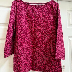 Women's Talbots Tee 3/4 Length Sleeve Pink Leopard Design Size Large NWT